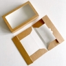 Коробка с окном 20х12х4 см, бежевая, самосборная, крафт картон