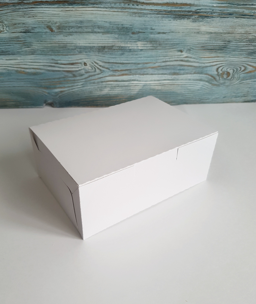 Коробка для пирожного 20х14х8 см, белая, самосборная, крафт картон