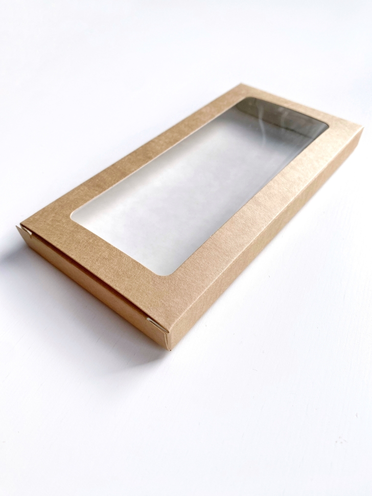 Коробка для шоколада 18х9х1,4 см, бежевая, самосборная, крафт картон