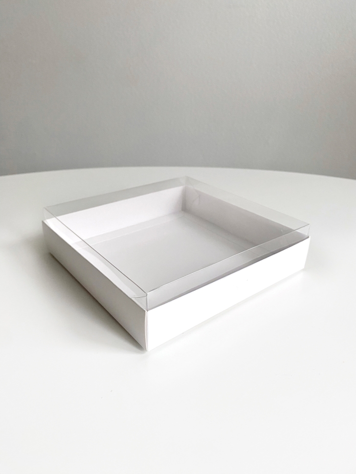 Коробка с прозрачной крышкой, 16х16х4 см., белая