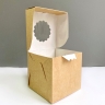 Коробка с окном 10х10х10 см, бежевая, самосборная, крафт картон