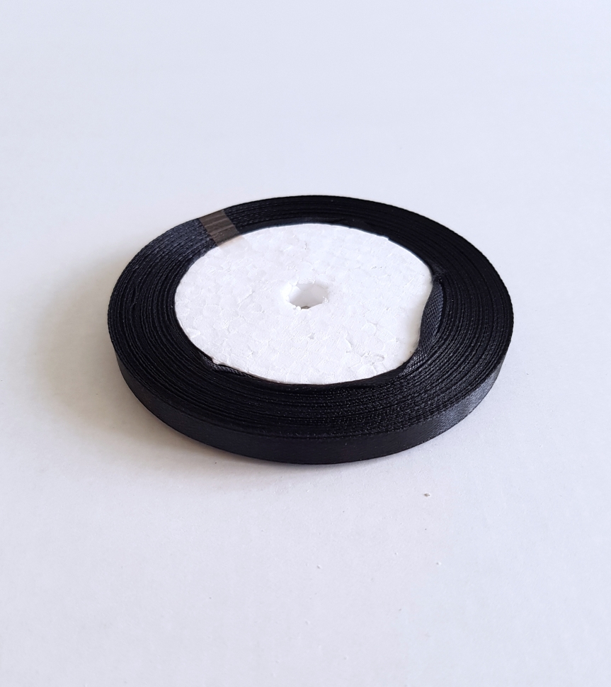 Атласная лента, 6 мм, черная, цвет 3