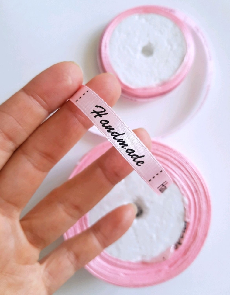 Атласная лента, 10 мм, розовая «Handmade»