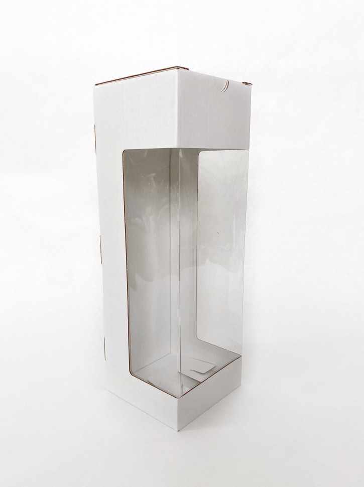 Коробка с круговым окном 32 см, белая, самосборная, микрогофрокартон  