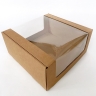 Коробка с окном 24х24х11 см, бурая, самосборная, микрогофрокартон