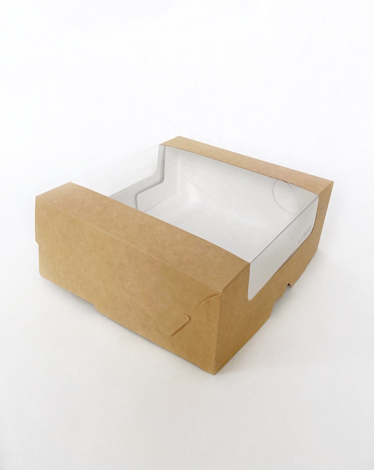 Коробка с круговым окном 19х18.5х7,5 см, бурая, самосборная, картонная