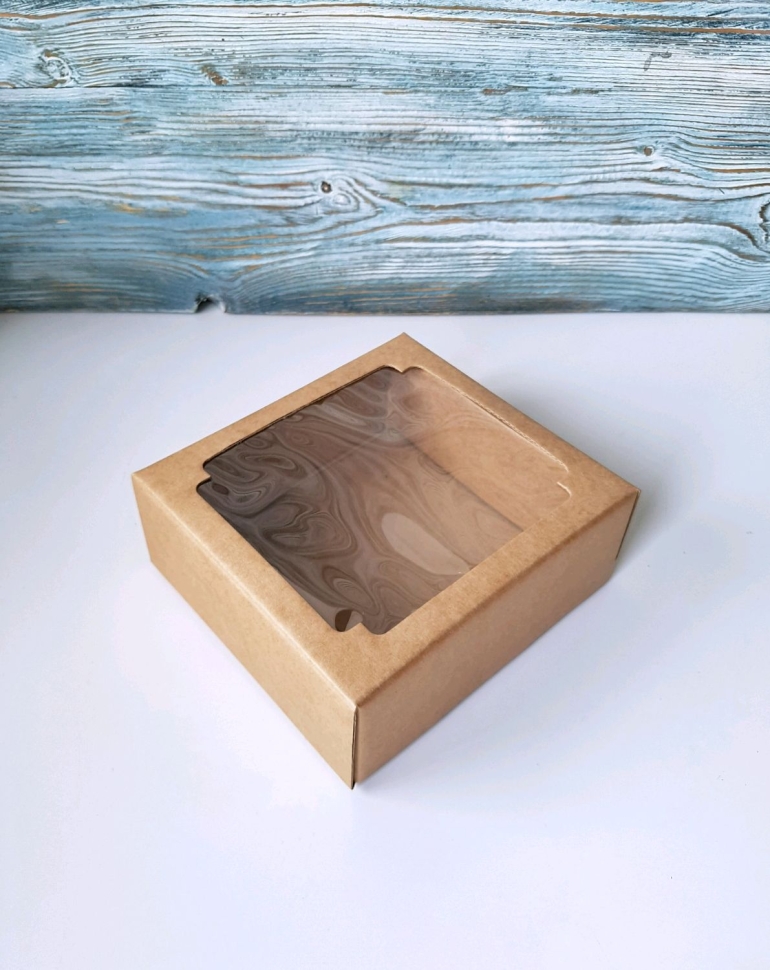 Коробка крышка+дно, с окном, 14,5х14,5х6 см.