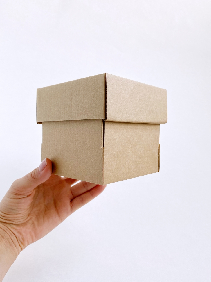 Коробка-кубик с крышкой бур, 10х10х10 см.