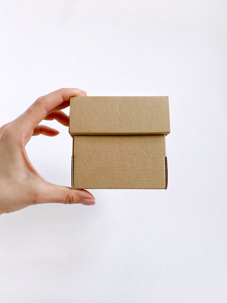 Коробка-кубик с крышкой 10х10х10 см, бурая, самосборная, микрогофрокартон  
