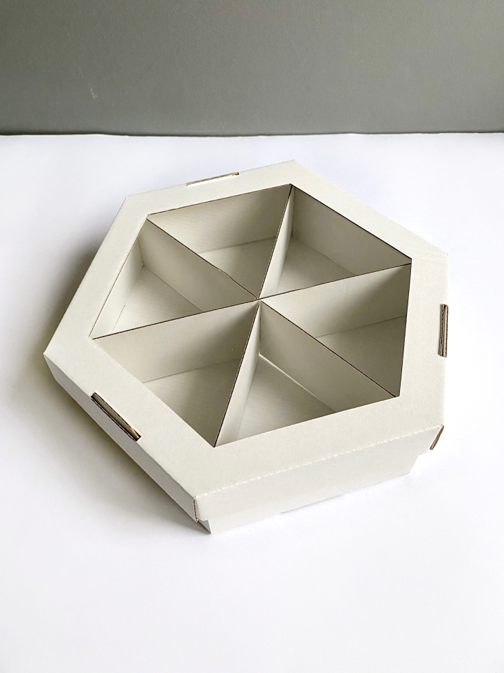 Коробка крышка+дно с разделителями 22х22х6 см., белая