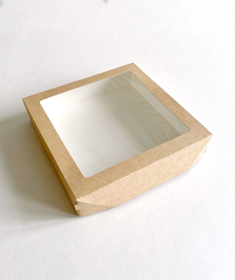Коробка с окном, 20х20х4 см., бежевая