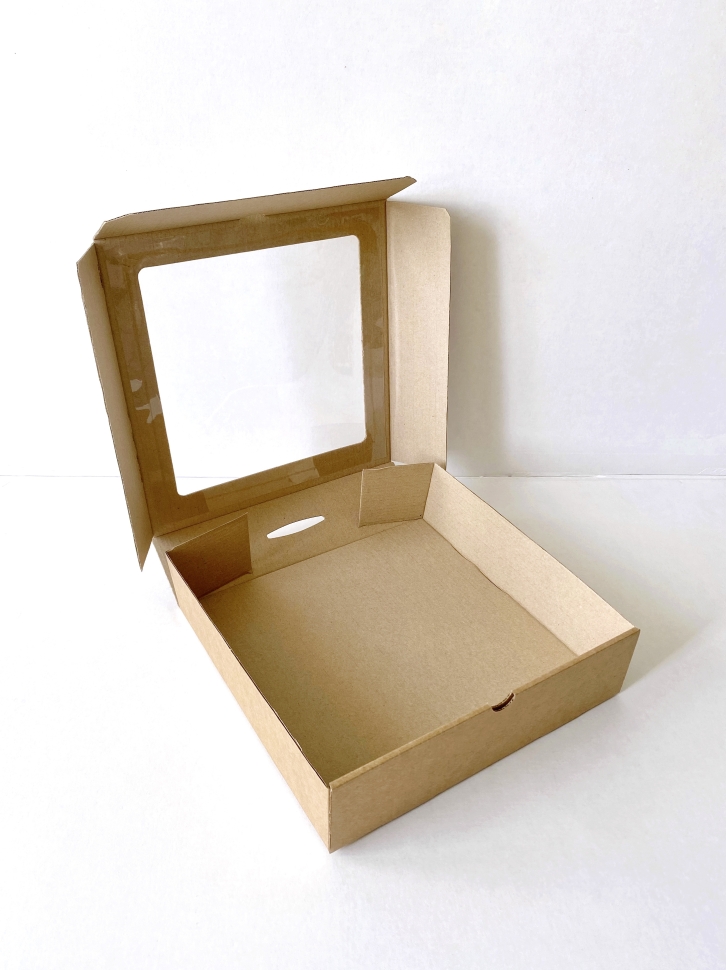 Коробка с окном 25х25х6,5 см., бурая