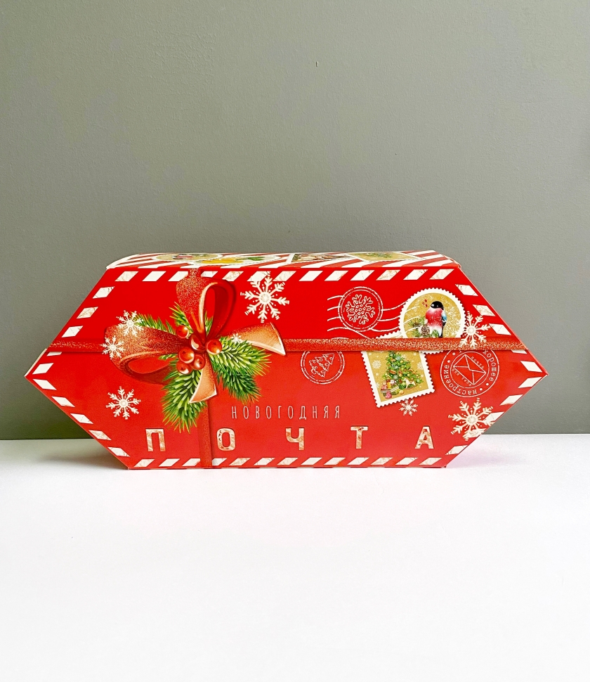 Коробка для конфет «Новогодняя почта» 22х14х8 см, красная, самосборная, мелованная бумага