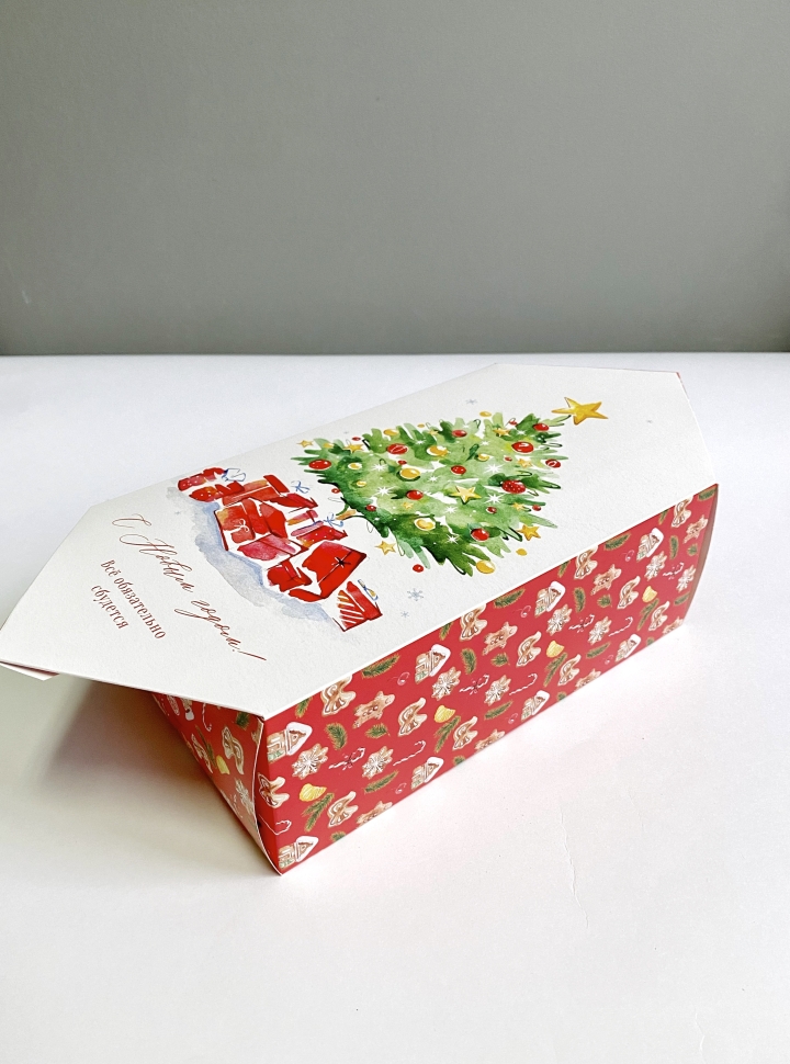 Коробка для конфет «Ёлка» 22х14х8 см, белая, самосборная, мелованная бумага