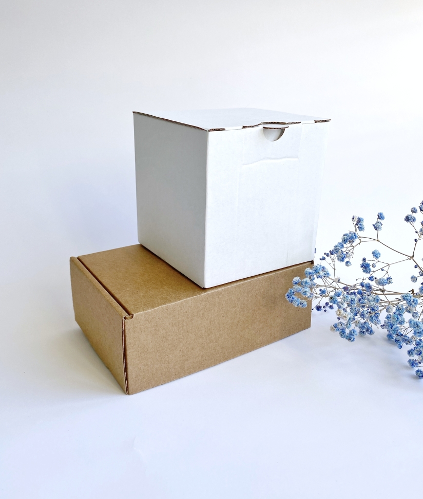 Коробка-куб 11х11х11 см, белая, самосборная, микро гофрокартон  