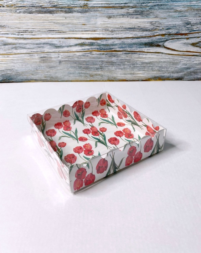 Коробка для пряников 12х12х3 см «Тюльпаны», самосборная, мелованный картон